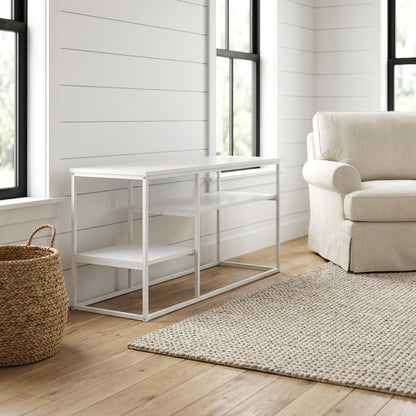 Modern White TV Stand for TVs up to 50 Inch with Solid Wood and Walnut Veneers