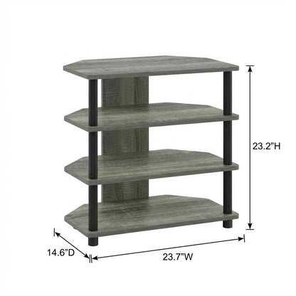 Wooden TV stand, French Oak Grey, Black finish, 4-Tier Storage, Living Room