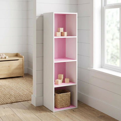 Pink 4-Tier Open Shelf Bookcase with Wood Construction for Storage