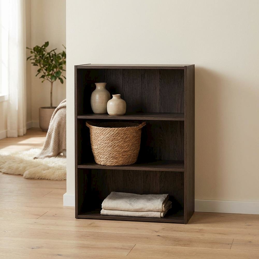 Wood bookcase with sleek design for versatile storage