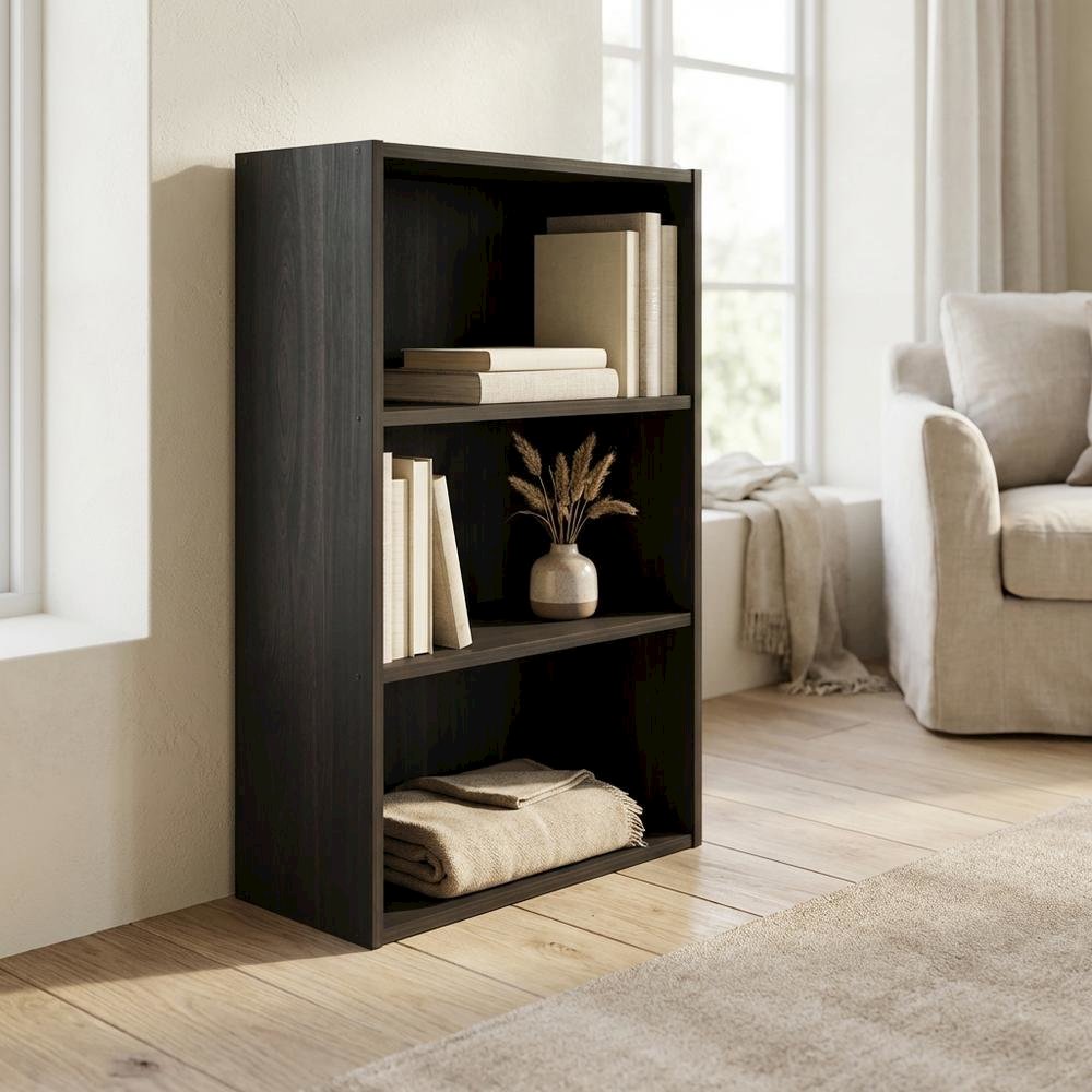 Wood bookcase with ample storage and modern design, ideal for home or office use