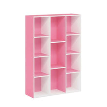 White and Pink Reversible Open Shelf Bookcase with Sturdy Wood Construction