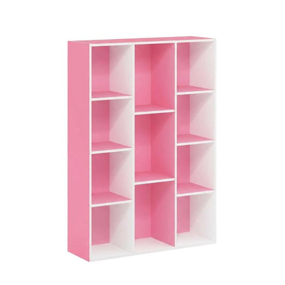 White and Pink Reversible Open Shelf Bookcase with Sturdy Wood Construction