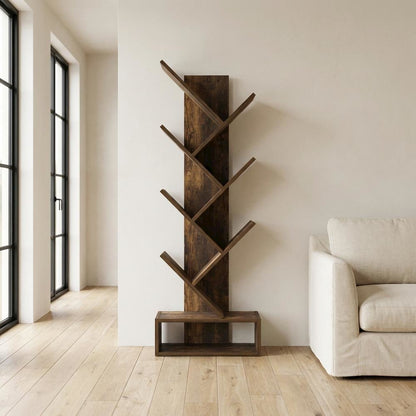 Wooden bookcase with open shelving for modern living spaces