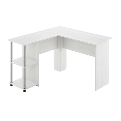 L-Shape Desk, Stainless Steel Tubes And White Oak Finish For Modern Workspaces