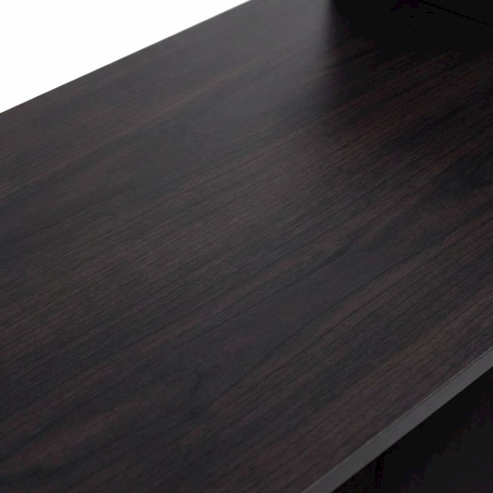 Compact Dark Walnut Computer Desk with Shelves for Efficient Workspace