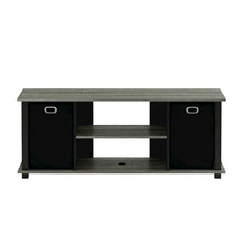 Wood Entertainment Center with Storage Bins in French Oak and Black Finish