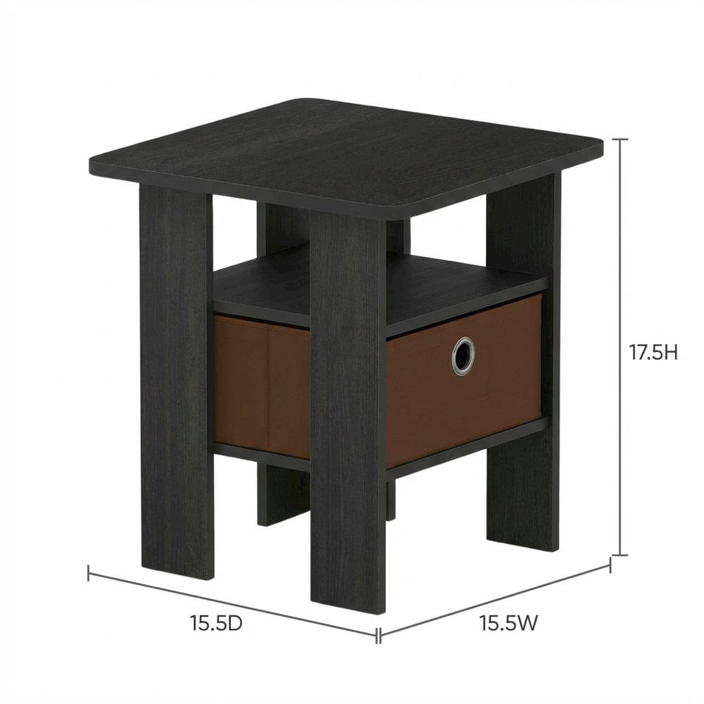 Wood End Table Nightstand with Bin Drawer in Medium Brown