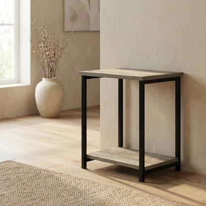French Oak Metal Frame End Table for Living Room or Bedroom