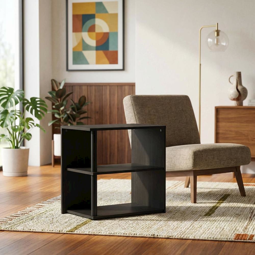 Espresso and Black 2-Tier End Table with Modern Design