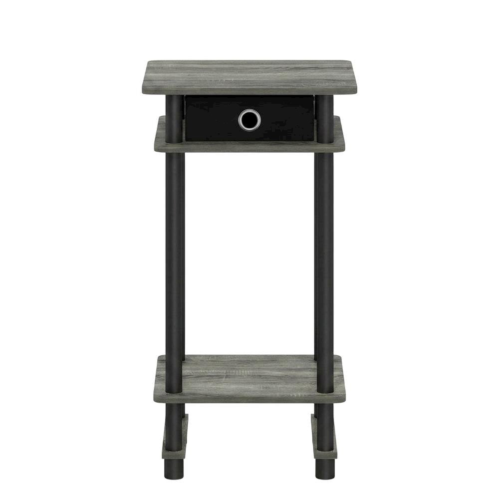 French Oak Grey and Black Tall End Table with Storage Bin