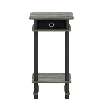 French Oak Grey and Black Tall End Table with Storage Bin
