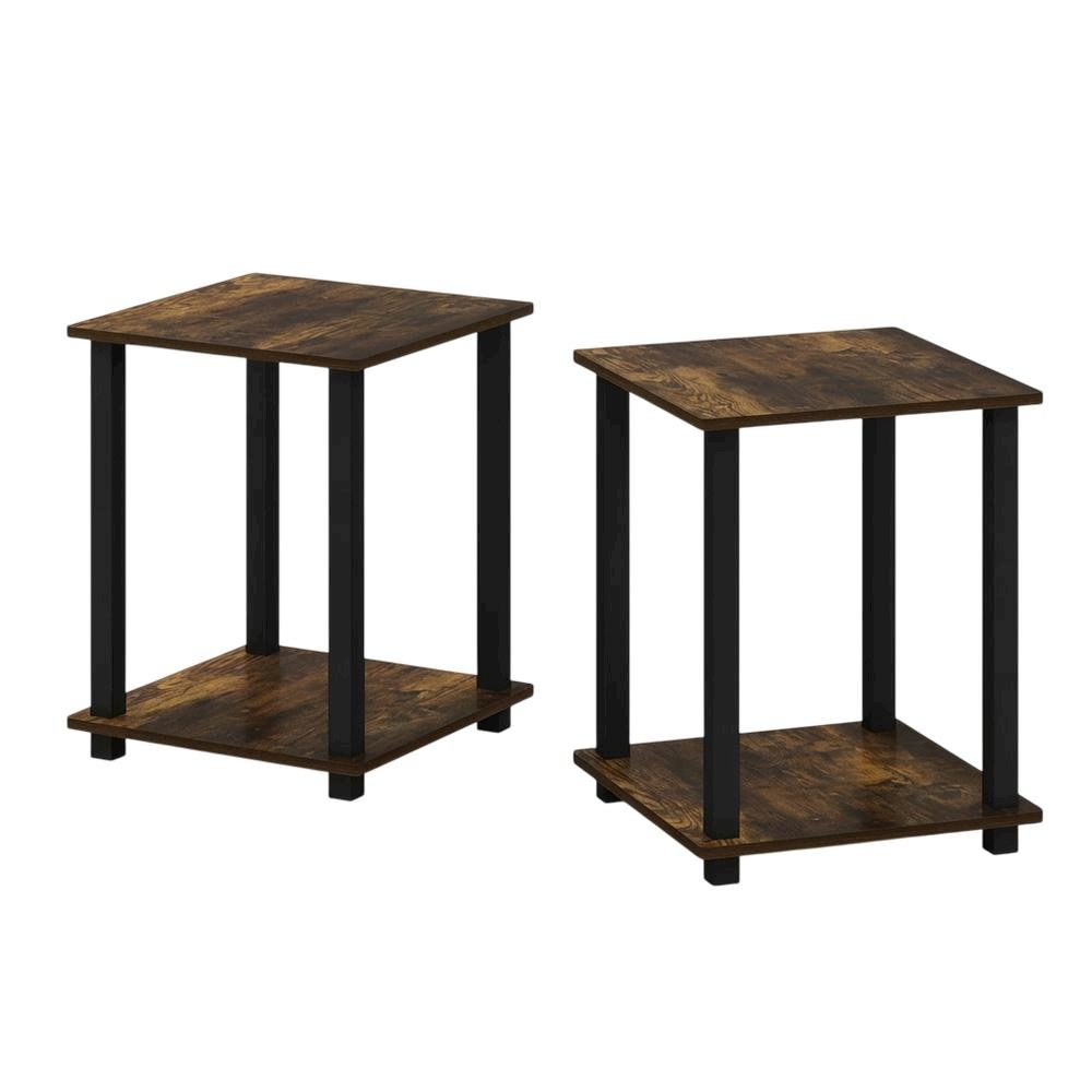 Amber Pine and Black Finish End Table Set with Modern Design