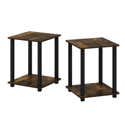 Amber Pine and Black Finish End Table Set with Modern Design