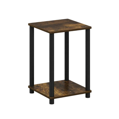 Amber Pine and Black Finish End Table with Modern Design