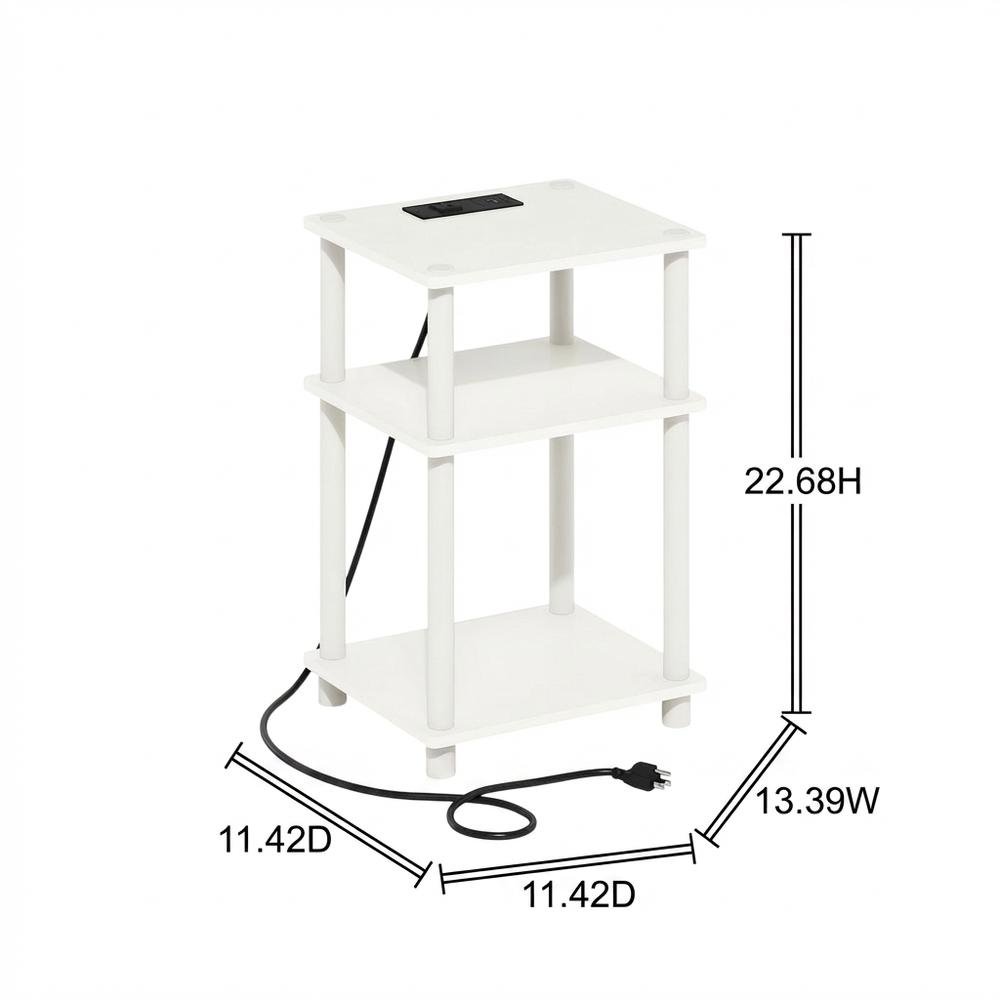White, Storage Side Table, Open Shelf, USB Charging