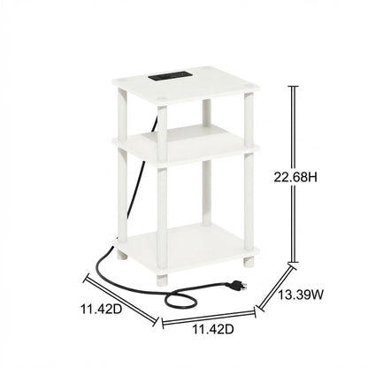 White, Storage Side Table, Open Shelf, USB Charging