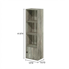Wooden 4-Tier Shelf Bookcase with Door Storage in French Oak Finish