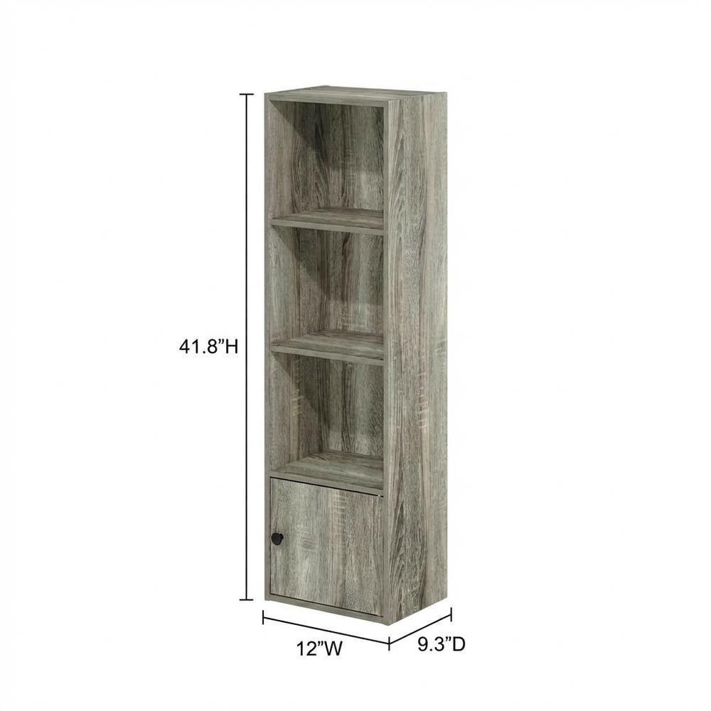 Wooden 4-Tier Shelf Bookcase with Door Storage in French Oak Finish