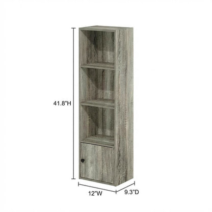 Wooden 4-Tier Shelf Bookcase with Door Storage in French Oak Finish
