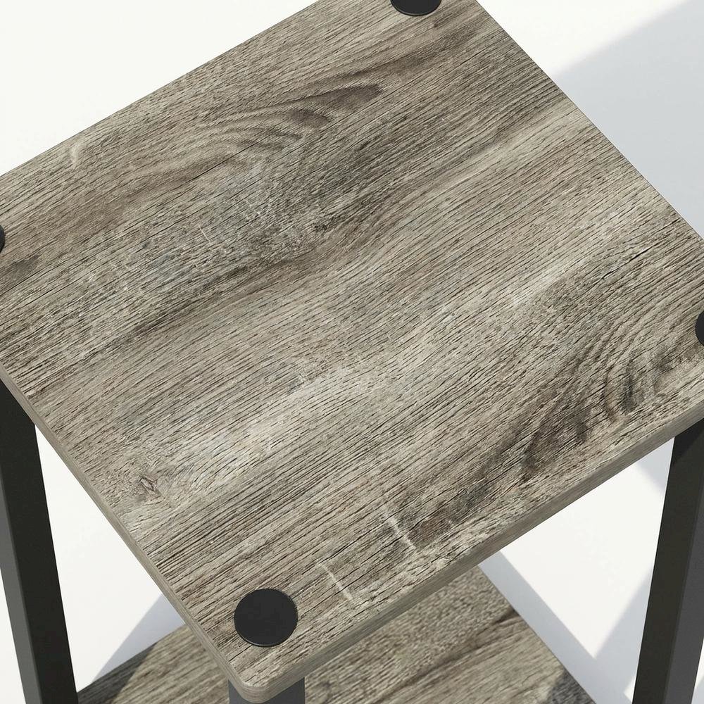 French Oak and Black Nightstand Set with Wooden Finish