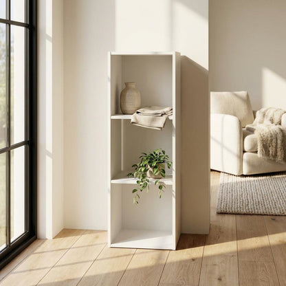 White Wood Bookcase with Spacious Shelves and Sleek Design