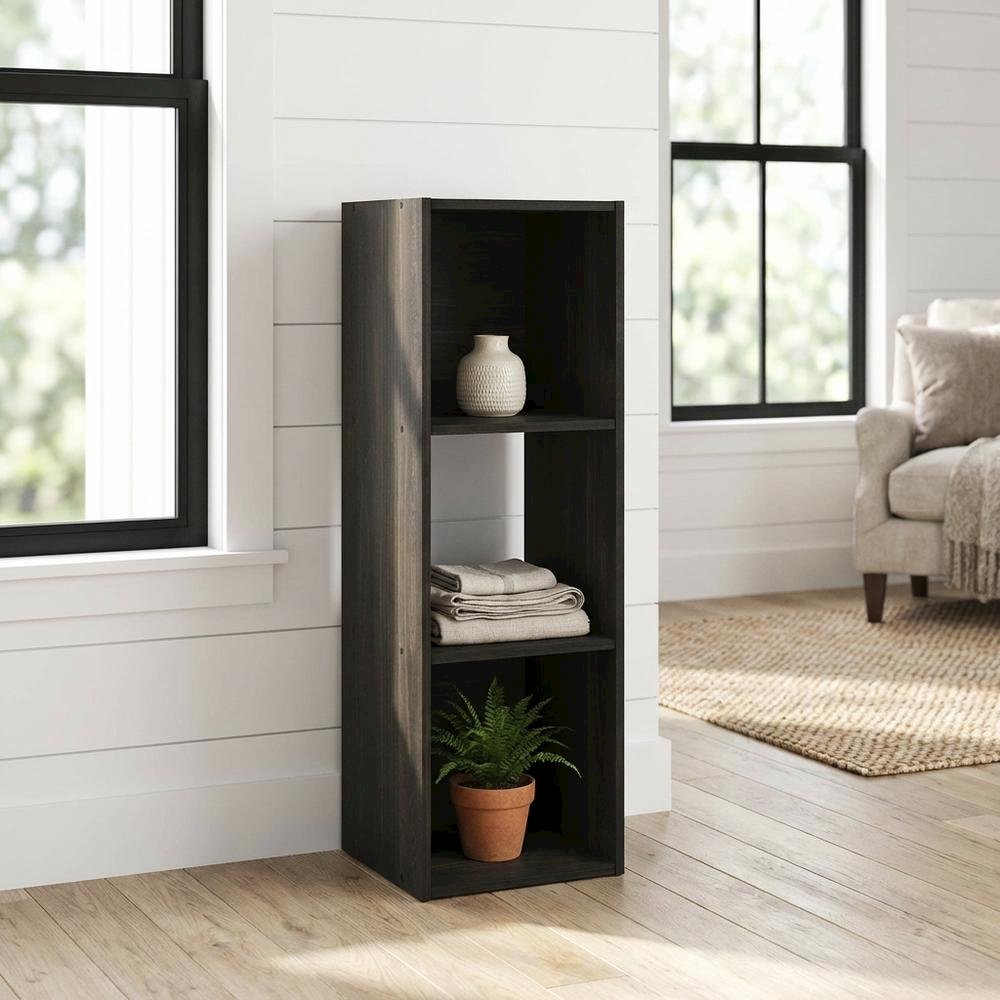 Wood Bookcase in Warm Brown Finish with Sturdy Design for Home Storage