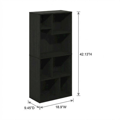 Espresso 7-Cube Irregular Bookcase with Storage Organizer and Modern Design