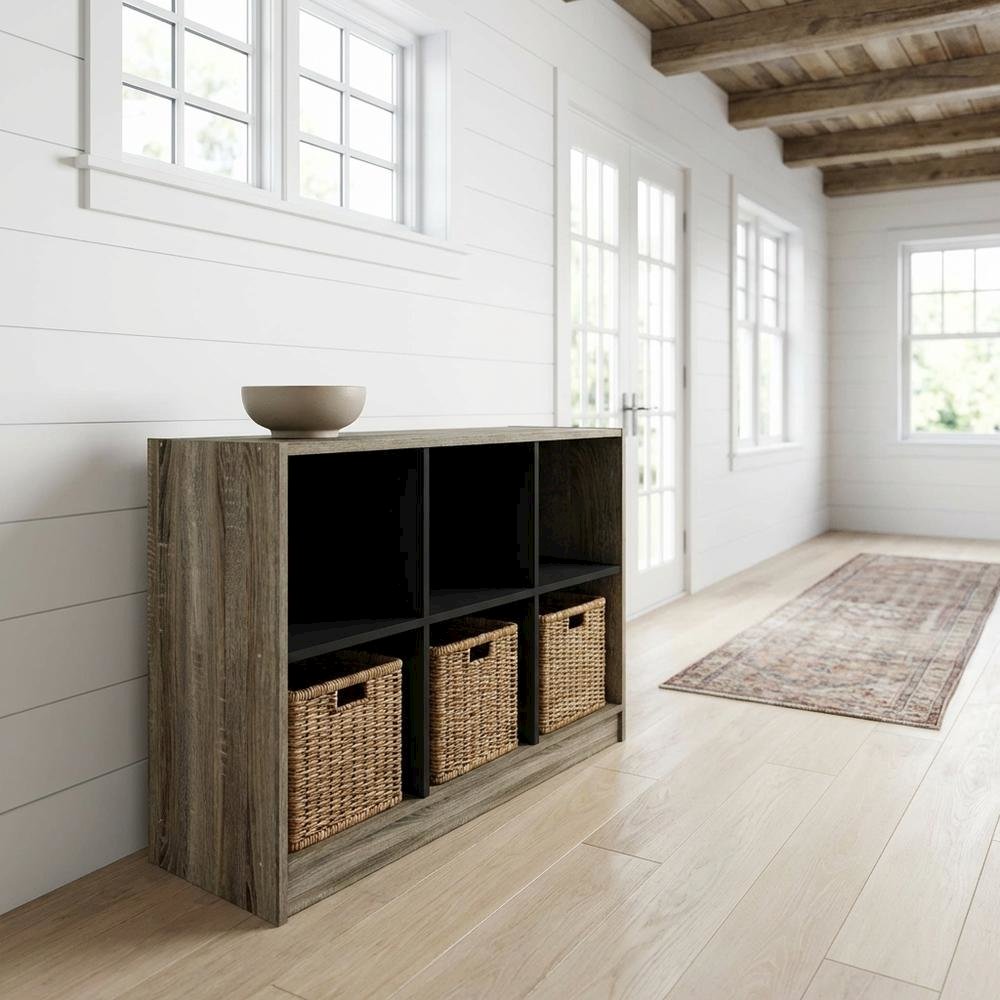 Wooden bookcase with rustic finish for living room or office use