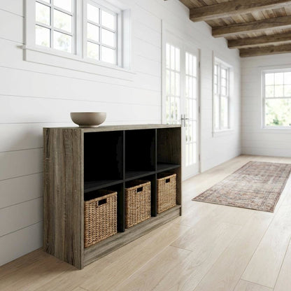 Wooden bookcase with rustic finish for living room or office use