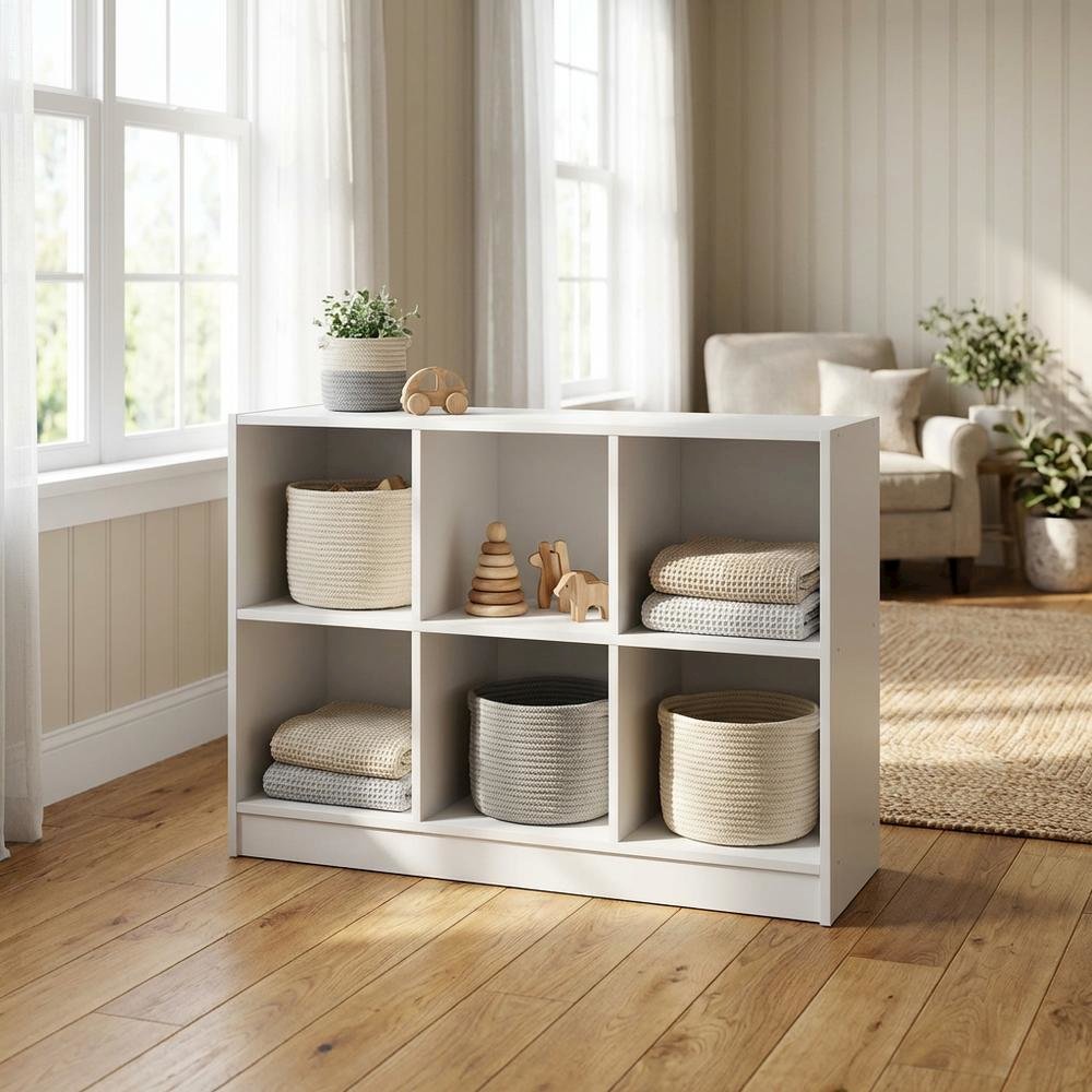 Wooden bookcase with open shelving for living room or office space