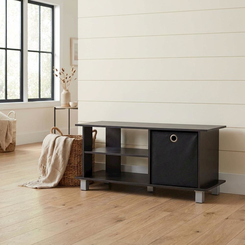 Simplistic TV Stand with Black Espresso Finish and Bin Drawers for Storage