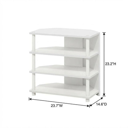 White 4-Tier Petite TV Stand with Easy Assembly and Solid Wood Construction