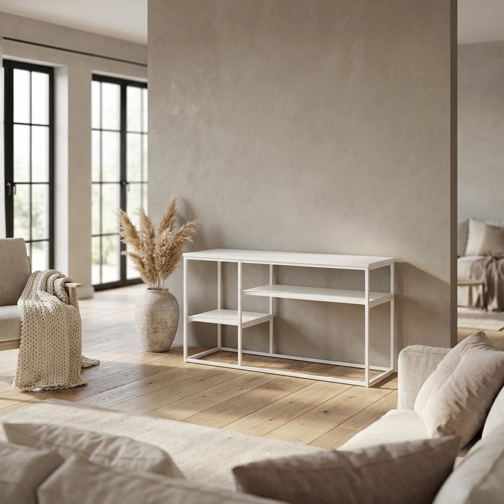 Modern White TV Stand for TVs up to 50 Inch with Solid Wood and Walnut Veneers