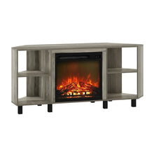 Wood TV stand with metal legs for up to 55-inch screens in French Oak Grey
