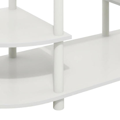 White Corner TV Stand with Solid Rubberwood and Walnut Veneers, Modern Design