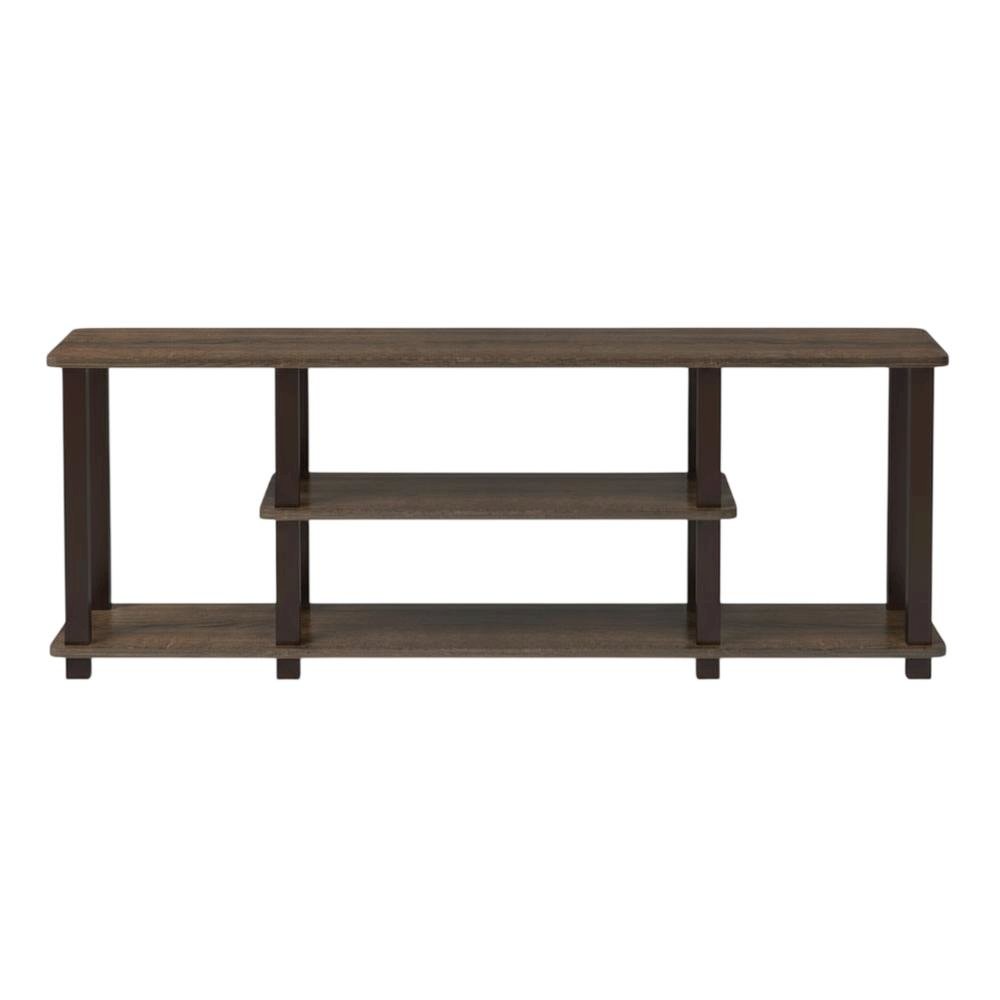Walnut Brown 3-Tier TV Stand with Modern Wood Finish and Square Tube Design