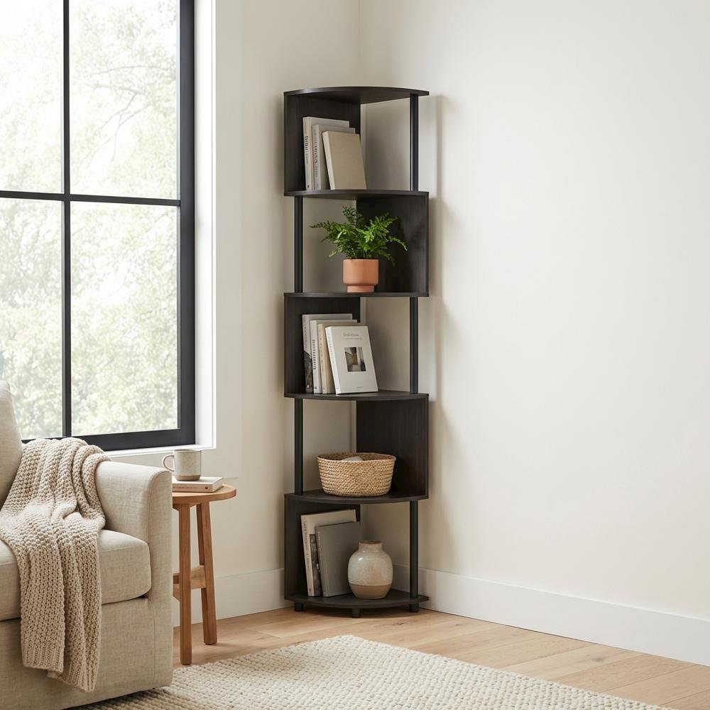 Wooden bookcase with clean design for living spaces