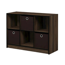 Wooden 3x2 Bookcase with Storage Bins in Walnut Finish for Organized Living