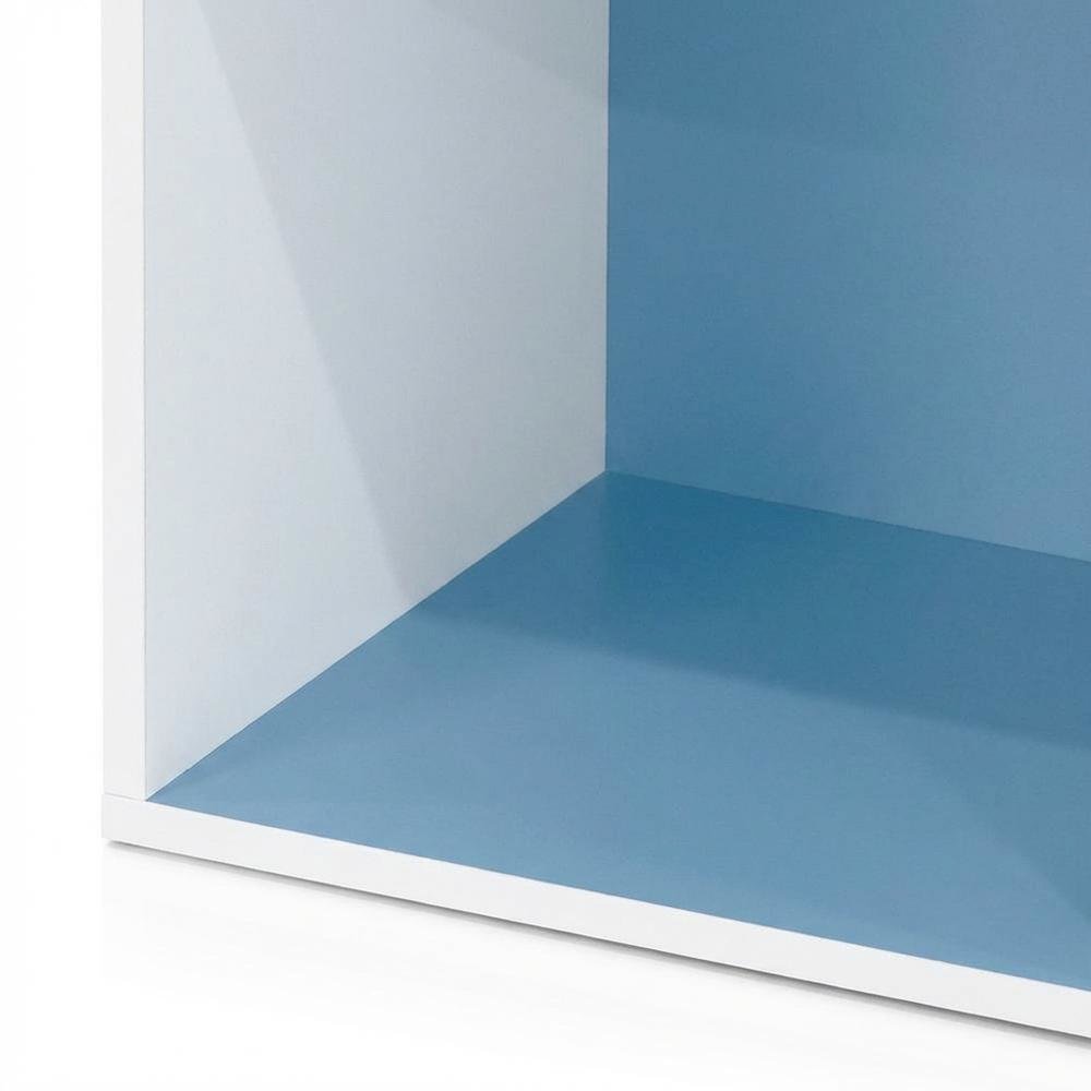 White and Light Blue 3-Tier Open Shelf Bookcase with Spacious Storage