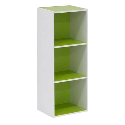 White/Green 3-Tier Open Shelf Bookcase with Ample Storage and Modern Design