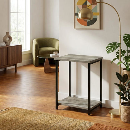 French Oak Metal Frame End Table for Living Room or Bedroom