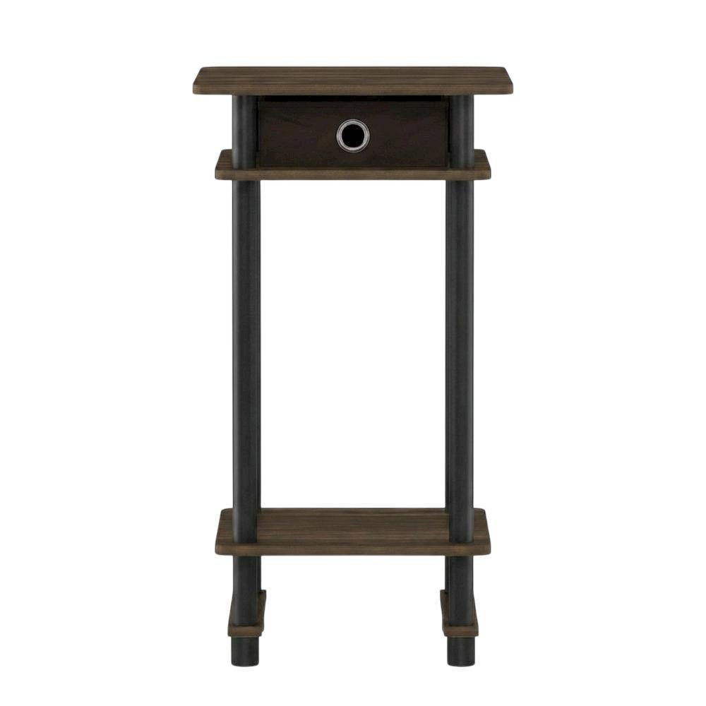 Tall end table with storage bin in dark walnut and black finish, set of 2