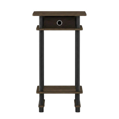 Tall end table with storage bin in dark walnut and black finish, set of 2