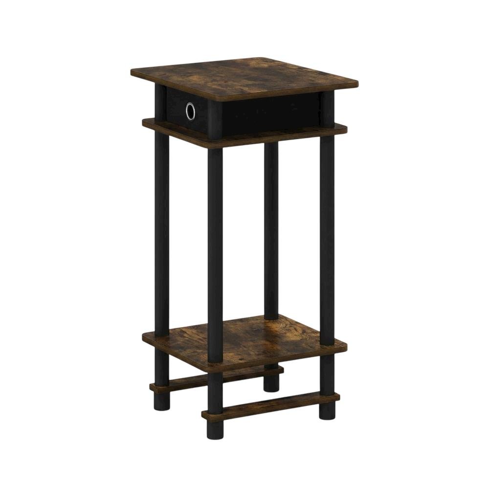 Amber Pine and Black Tall End Table with Storage Bin for Living Room