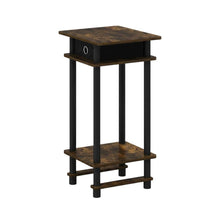 Amber Pine and Black Tall End Table with Storage Bin for Living Room