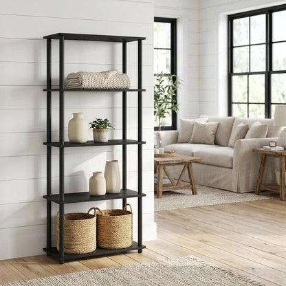 Wooden Bookcase in Finish with Sturdy Shelving for Home or Office Storage