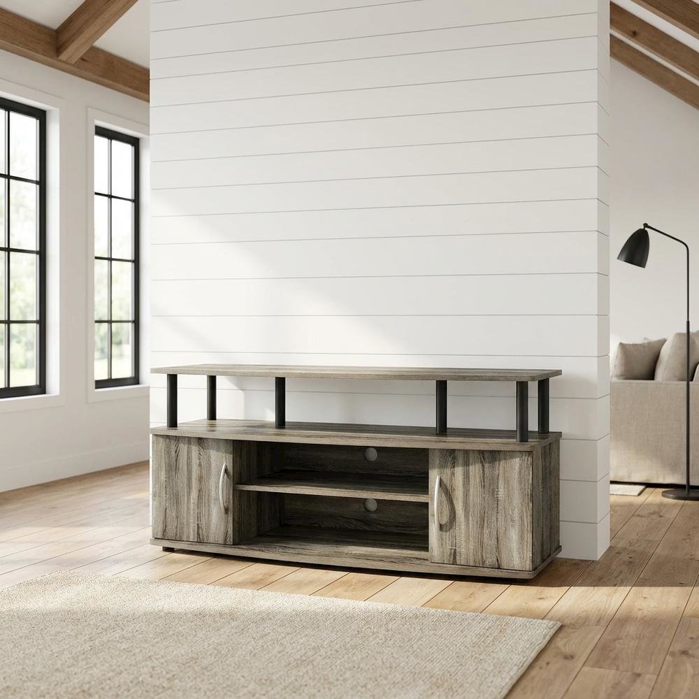 Gray oak entertainment center for up to 55-inch TVs with spacious storage