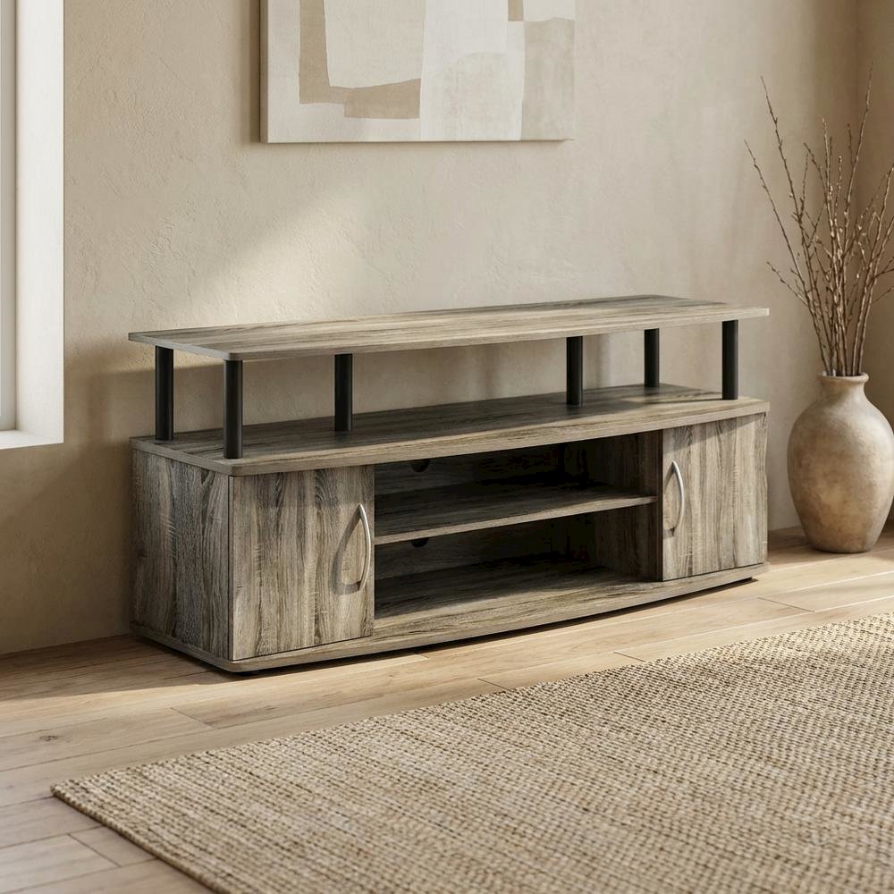 Gray oak entertainment center for up to 55-inch TVs with spacious storage