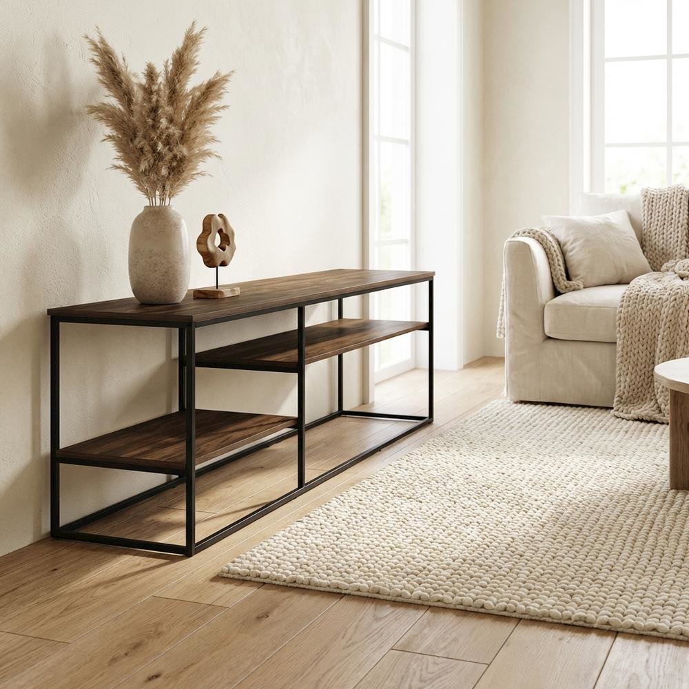 Modern TV Stand, 78-Inch TVs in Columbia Walnut Wood Finish, Spacious Storage